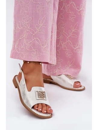 Eleganckie Sandały Damskie Na Płaskim Obcasie Z Ozdobą S.Barski KV51-082 Srebrne