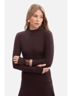 B299 Rebrované midi šaty s asymetrickým pásom - tmavá čokoláda