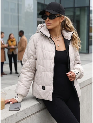 Dámska prešívaná bunda s kapucňou, svetlo béžová, FashionStreet TY5761