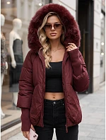 Dámska zimná prešívaná bunda s kožušinovým lemom, bordová, FashionStreet TY5992 Dámska zimná prešívaná bunda s kožušinovým lemom, bordová, FashionStreet TY5992