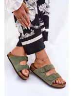 Zamszowe Klapki Damskie Z Klamrami Big Star RR274A393 Zielone Zamszowe Klapki Damskie Z Klamrami Big Star RR274A393 Zielone