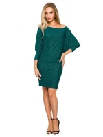 Mini šaty so spadnutými ramenami M723 smaragdové - MOE Mini šaty so spadnutými ramenami M723 smaragdové - MOE