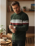 Pánsky pruhovaný zelený sveter FashionStreet WX2280