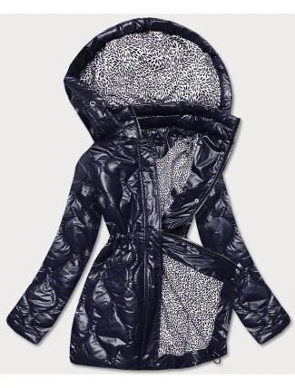 Tmavomodrá dámska bunda s ozdobnou podšívkou (BH2182)