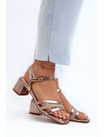 Sandały Damskie Na Niskim Obcasie Z Eko Skóry Sergio Leone SK046 Różowe Złoto