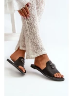 Eleganckie Klapki Damskie Błyszczące Z Ozdobą S.Barski KV27-050 Czarne