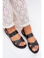 Płaskie Sandały Damskie Z Eko Skóry Czarne Kalira