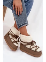 Dámské sněhule s beránkovou podšívkou na zavazování tmavě béžové Belira