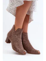 Dámske čižmy na vysokom podpätku z eko semišu s otvorenou špičkou Brown Halania