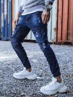 Modré pánske nohavice FashionStreet UX3284