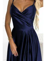 299-12 CHIARA elegantné dlhé saténové maxi šaty bez ramienok - ZELENÉ 299-12 CHIARA elegantné dlhé saténové maxi šaty bez ramienok - ZELENÉ