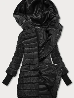 Dámska bunda s pletenými rebrovanými lemami čierna (P22-6637/6682-1)