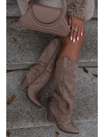 Ocieplane Kozaki Kowbojki Na Słupku Z Eko Zamszu Beżowe Mavine