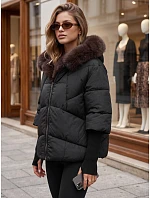 Dámska zimná prešívaná bunda s kožušinou, čierna, FashionStreet TY5990 Dámska zimná prešívaná bunda s kožušinou, čierna, FashionStreet TY5990