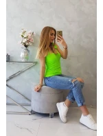 Blúzka bez ramienok s volánikmi zelená neónová