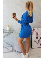 Zateplené šaty s kapucňou chrpovo modré