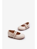 Lakierowane Balerinki Dziecięce Z Paseczkami Beżowe Margenis