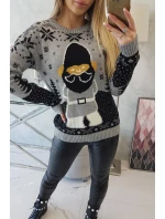Vianočný sveter so Santa Clausom šedý