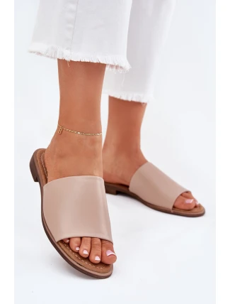 Dámske papuče z hladkej kože Beige Cerise