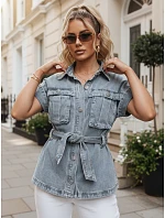 Dámska džínsová košeľa s opaskom a krátkymi rukávmi FashionStreet EY2691 Dámska džínsová košeľa s opaskom a krátkymi rukávmi FashionStreet EY2691