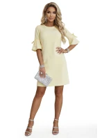 217-12 NEVA Dámske trapézové šaty so zaväzovaním na rukávoch - pastelovo žlté
