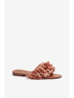 Płaskie Klapki Damskie Z Frędzlami Brudny Róż Rialle