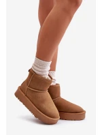 Skórzane Zamszowe Śniegowce Na Platformie Za Kostkę Camel Rianaella