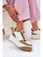 Sneakersy Damskie Na Masywnej Platformie Zebra Beżowe Tamorniel