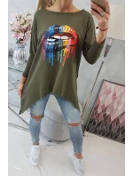 Oversize blúzka s dúhovou potlačou pier vo farbe khaki Oversize blúzka s dúhovou potlačou pier vo farbe khaki