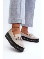 Mokasyny Damskie Skórzane Na Platformie Z Łańcuchem S.Barski LR618 Beżowe