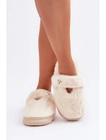 Futrzane Kapcie Z Małą Broszką Jasnobeżowe Primaria