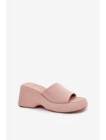 Eko Zamszowe Klapki Damskie Na Platformie I Koturnie Różowe Afisal