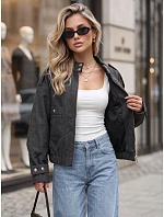 Krátka dámska bomberová bunda s vysokým stojáčikom, čierna, FashionStreet TY5847 Krátka dámska bomberová bunda s vysokým stojáčikom, čierna, FashionStreet TY5847