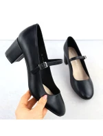 Čierne lodičky Sergio Leone na nízkom podpätku s remienkom PB176