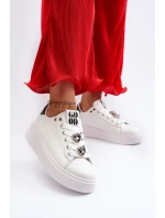 Damskie Sneakersy Na Platformie Z Przypinkami Sercami Białe Azamia
