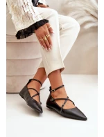 Baleriny Damskie Z Noskami W Szpic I Przeplatającymi Się Paskami Czarne Violra