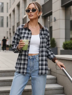 Dámska kockovaná košeľa na gombíky tmavomodrá FashionStreet DY0483