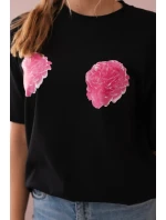 Bavlnená blúzka s kvetinovou potlačou čierna Bavlnená blúzka s kvetinovou potlačou čierna