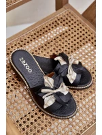 Klapki Z Ozdobą Skóra Naturalna Zazoo 3574/Z Czarne