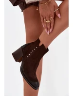 Botki Damskie Z Naturalnego Zamszu Na Słupku Zazoo 1136 Czekoladowe