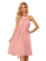 ALIZEE - dámske šifónové šaty v púdrovo ružovej farbe so zaväzovaním 350-2