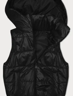 Púzdrová bunda bez rukávov s odnímateľnou kapucňou čierna (B8247-1)