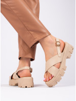Exkluzívny dámske hnedé sandále bez podpätku