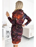 282-6 IRENE Teplé šaty s rolákom - hnedý vzor