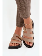 Dámské pantofle s pásky a zlatým přezkou béžové Ulirissa