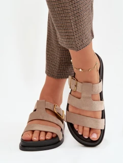 Dámské pantofle s pásky a zlatým přezkou béžové Ulirissa