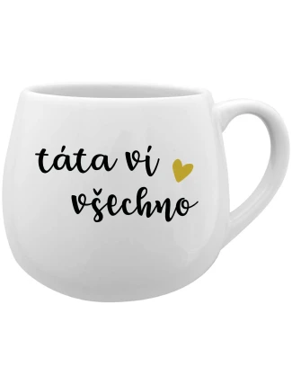 TÁTA VÍ VŠECHNO - bílý keramický hrníček 300 ml TÁTA VÍ VŠECHNO - bílý keramický hrníček 300 ml