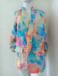 Dámska bunda 7684A modro-zeleno-oranžová - FPrice