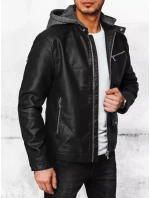 Pánska kožená bunda čierna FashionStreet TX4387