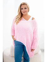 Dámsky priesvitný sveter oversize s výstrihom do V a predĺženou zadnou časťou, cukrovoružová Dámsky priesvitný sveter oversize s výstrihom do V a predĺženou zadnou časťou, cukrovoružová